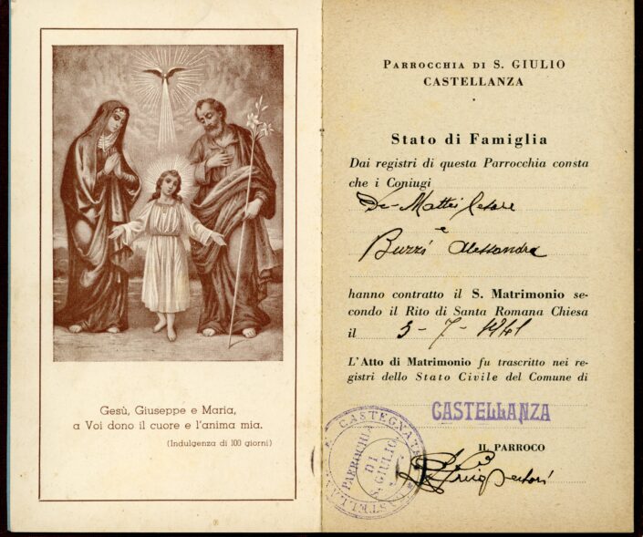 Fondo famiglie Baita Moroni De Mattei - Ricordo di nozze - Parrocchia di san Giulio in Castellanza - 1941